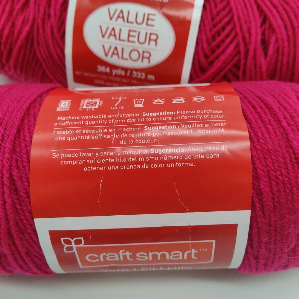 3X Craftsmart Value Yarn, Acrylic 7 oz 1 Full 2 @ 80% Fuchsia - Picture 4 of 5